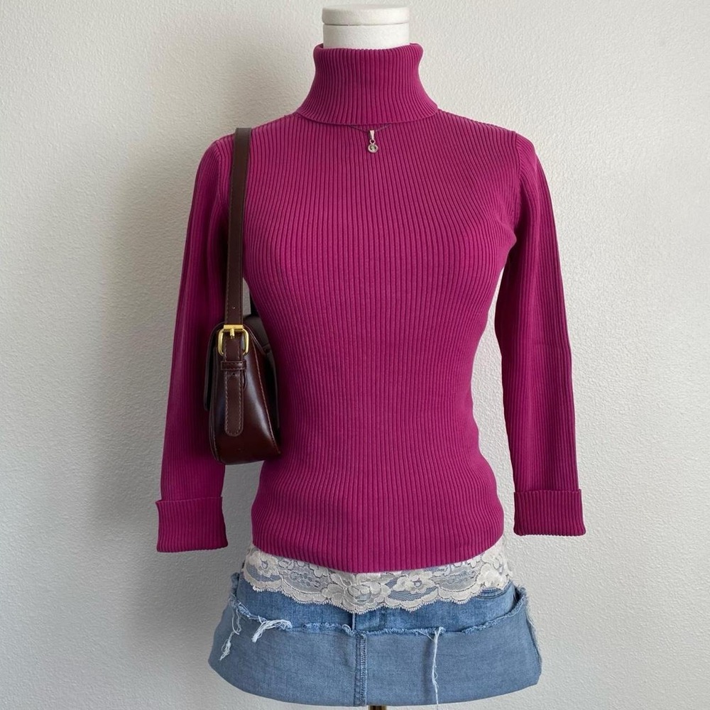 Vintage Y2K Moda International Pink Ribbed Turtleneck Sweater Preppy